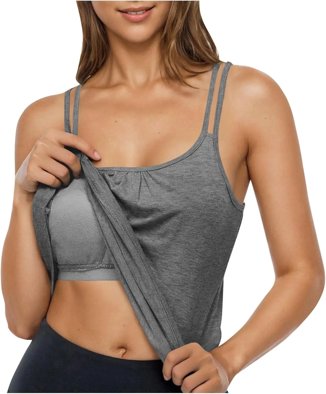 Tank Top with Built in Bra for Women Sports Cute Cami Shirts Summer Workout Camisoles Sleeveless Under Clothes
