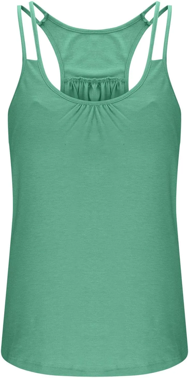 Tank Top with Built in Bra for Women Sports Cute Cami Shirts Summer Workout Camisoles Sleeveless Under Clothes