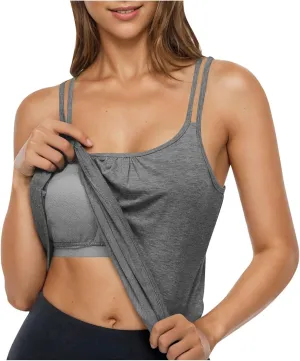 Tank Top with Built in Bra for Women Sports Cute Cami Shirts Summer Workout Camisoles Sleeveless Under Clothes