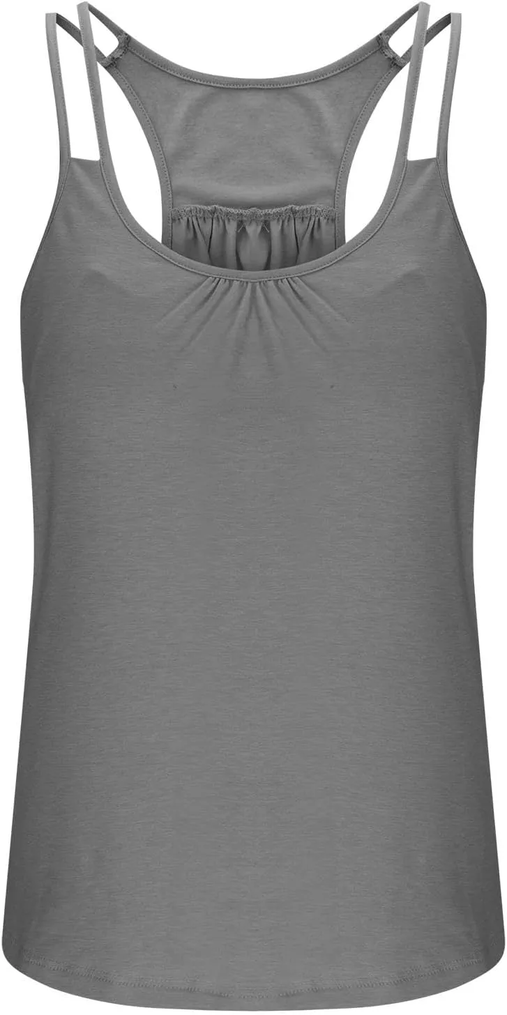 Tank Top with Built in Bra for Women Sports Cute Cami Shirts Summer Workout Camisoles Sleeveless Under Clothes