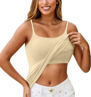 Tank Top with Built in Bra for Women Wide Strap Workout Lingerie Camisoles Slim Fit Basic Athletic Shelf Bra