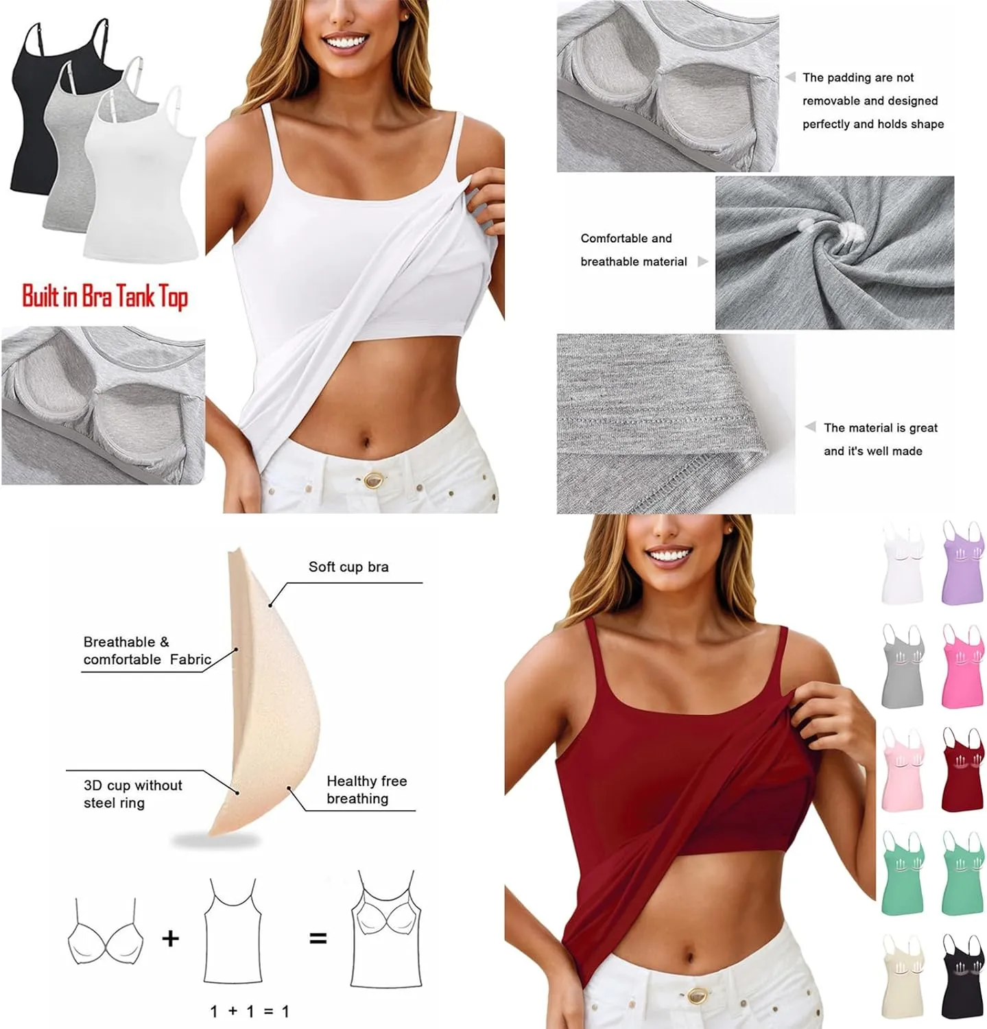 Tank Top with Built in Bra for Women Wide Strap Workout Lingerie Camisoles Slim Fit Basic Athletic Shelf Bra