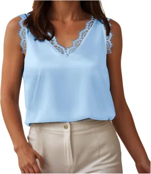 Tank Tops for Women Summer V Neck Silk Satin Blouse Sleeveless Shirt Business Casual Dressy Vacation Outfit