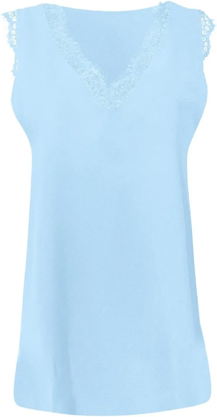 Tank Tops for Women Summer V Neck Silk Satin Blouse Sleeveless Shirt Business Casual Dressy Vacation Outfit
