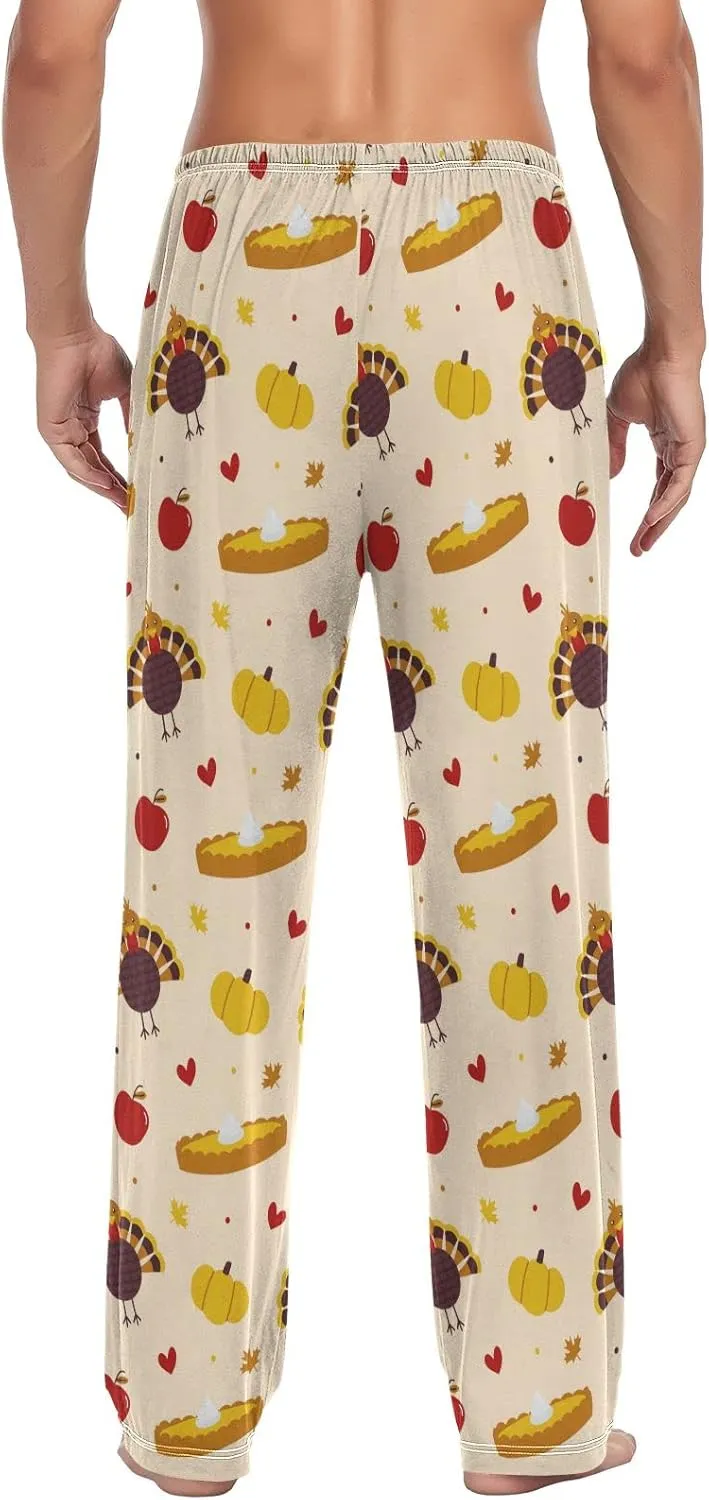 Thanksgiving Turkey Pumpkin Pie Men's Pajama Pants Sleepwear Lounge Pajama Bottoms