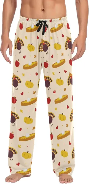 Thanksgiving Turkey Pumpkin Pie Men's Pajama Pants Sleepwear Lounge Pajama Bottoms