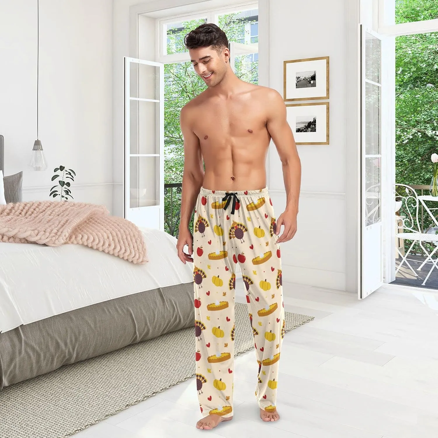 Thanksgiving Turkey Pumpkin Pie Men's Pajama Pants Sleepwear Lounge Pajama Bottoms