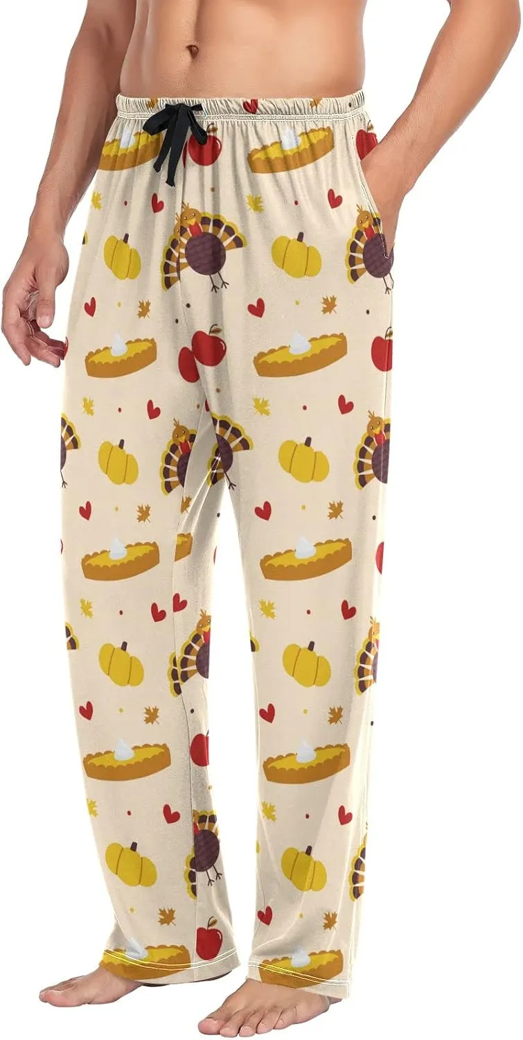 Thanksgiving Turkey Pumpkin Pie Men's Pajama Pants Sleepwear Lounge Pajama Bottoms