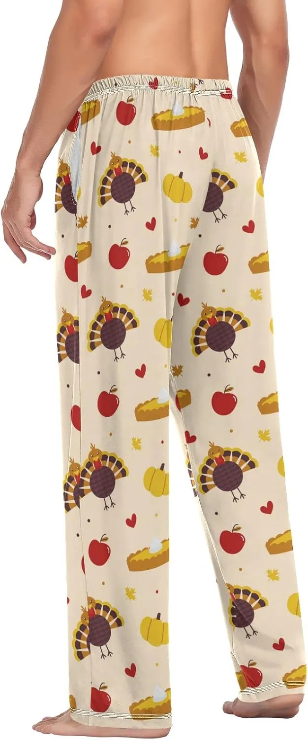 Thanksgiving Turkey Pumpkin Pie Men's Pajama Pants Sleepwear Lounge Pajama Bottoms