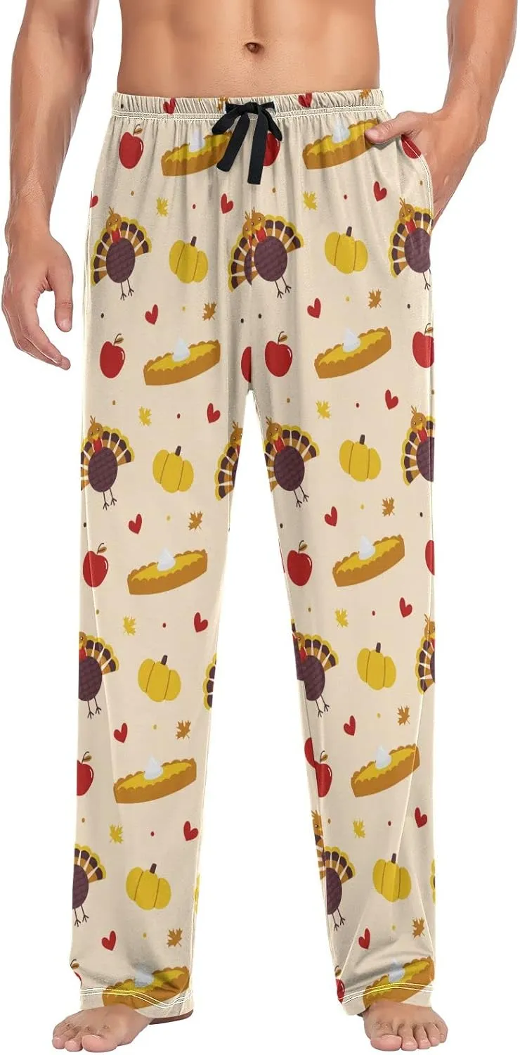 Thanksgiving Turkey Pumpkin Pie Men's Pajama Pants Sleepwear Lounge Pajama Bottoms