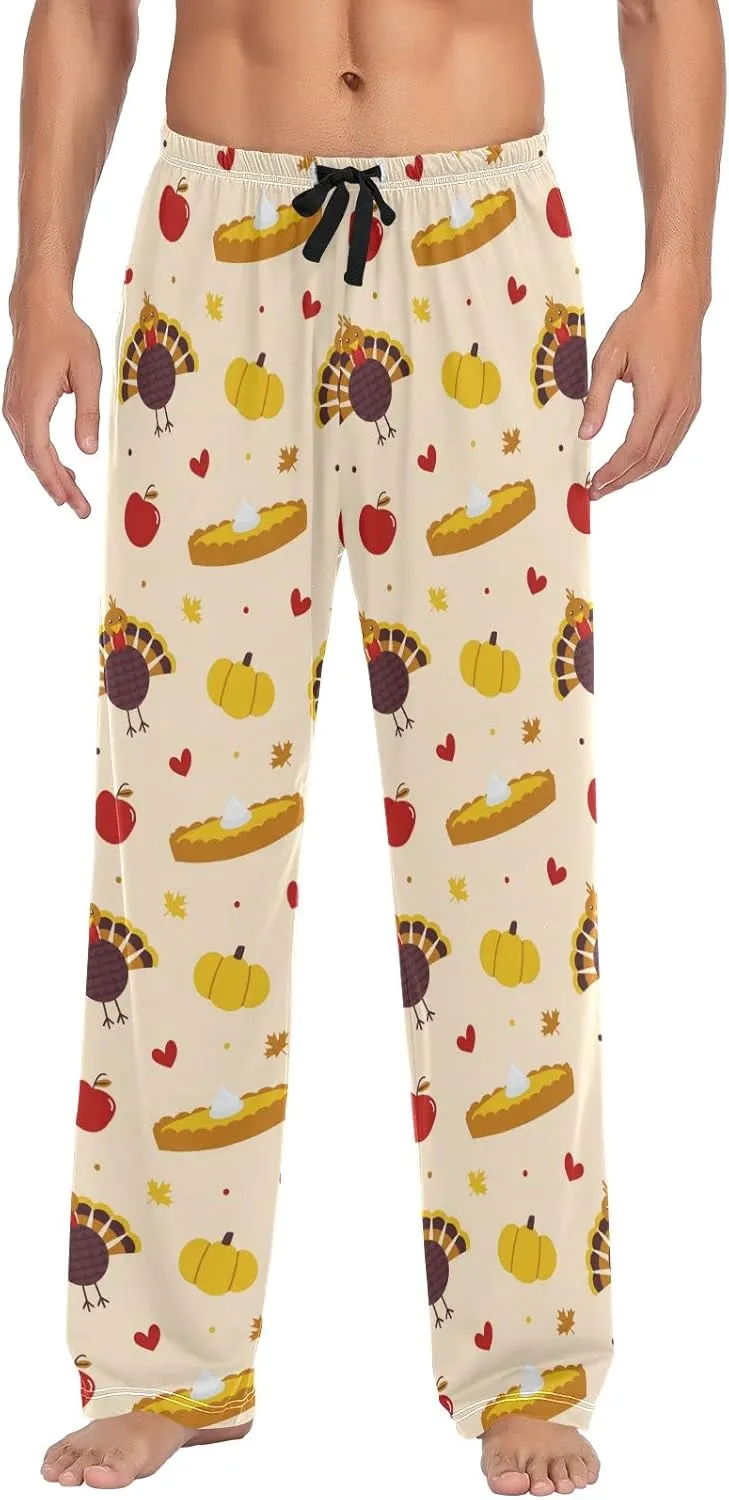 Thanksgiving Turkey Pumpkin Pie Men's Pajama Pants Sleepwear Lounge Pajama Bottoms