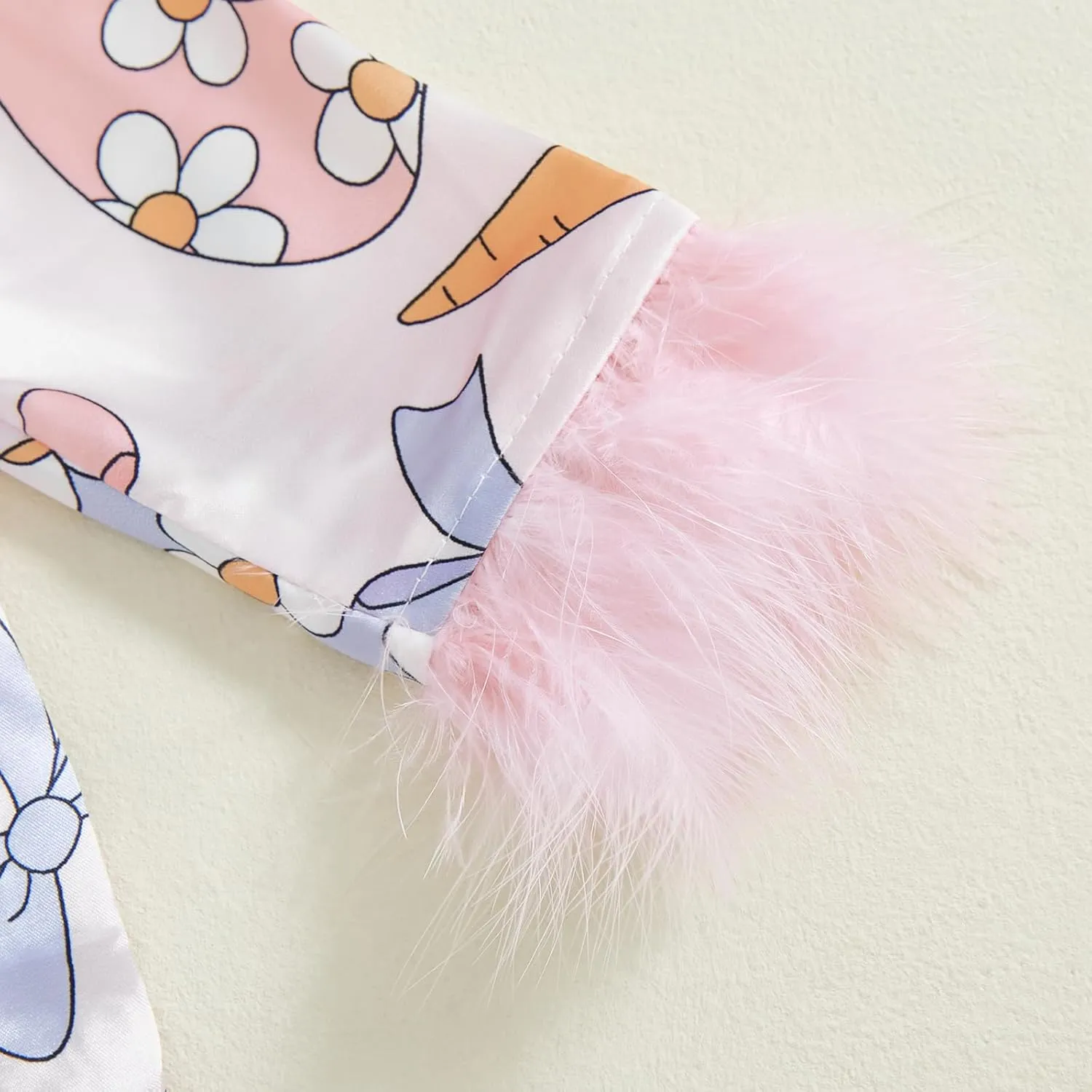 Toddler Baby Girl Boy Easter Satin Pajamas Set Cute Bunny Long Sleeve Button-up Shirt Top Long Pants Sleepwer