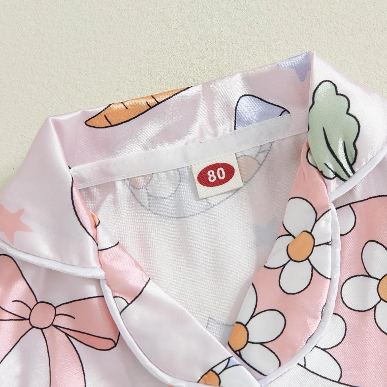 Toddler Baby Girl Boy Easter Satin Pajamas Set Cute Bunny Long Sleeve Button-up Shirt Top Long Pants Sleepwer