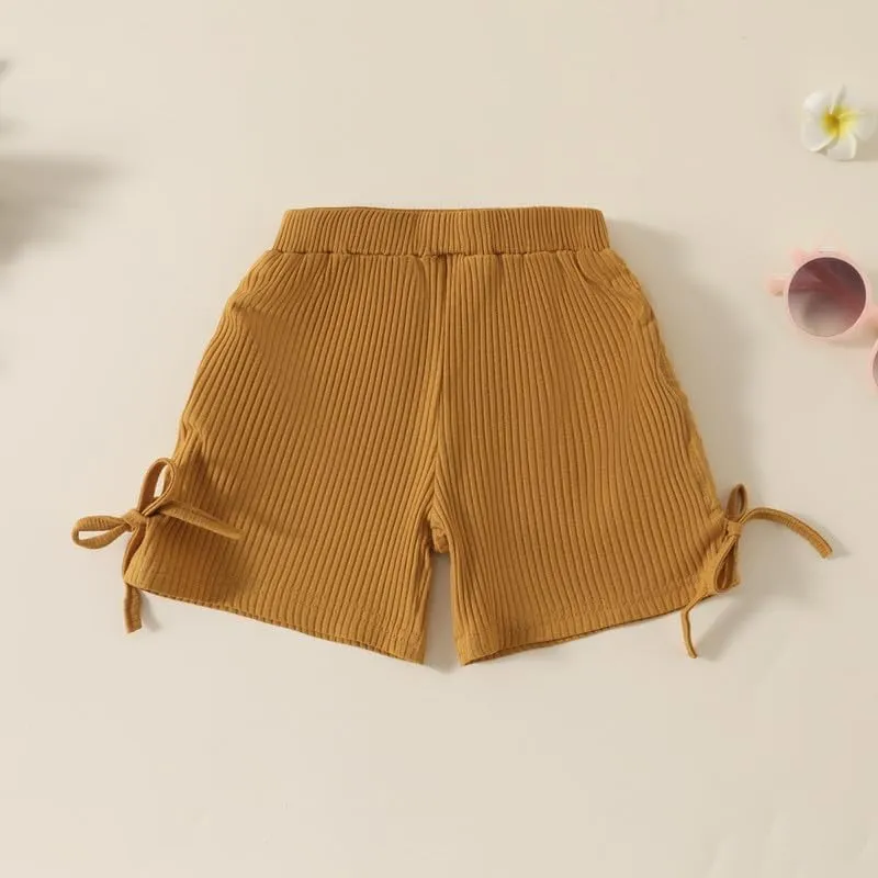 Toddler Baby Girl Summer Clothes Ruffle Ribbed Knit Short Sleeves T-Shirt Tops   Shorts Cute Outfits Set
