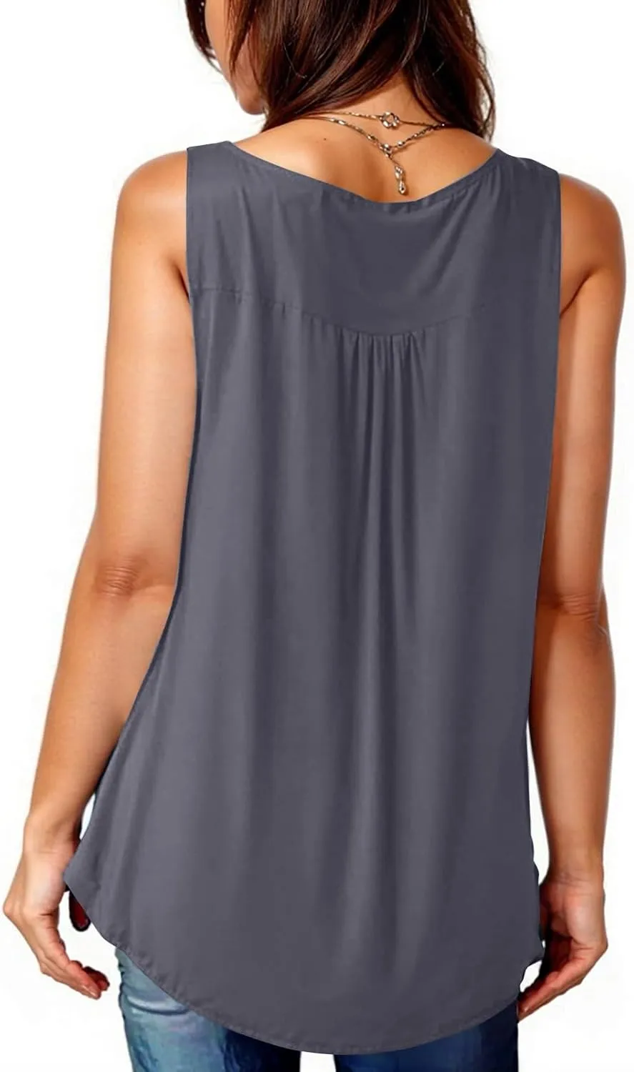 Tunic Tank Tops for Women Summer Sleeveless Button V Neck Blouse Loose Pleated Tanks Blouses Dressy Casual