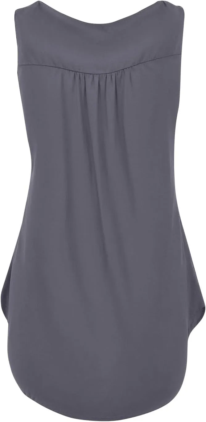Tunic Tank Tops for Women Summer Sleeveless Button V Neck Blouse Loose Pleated Tanks Blouses Dressy Casual