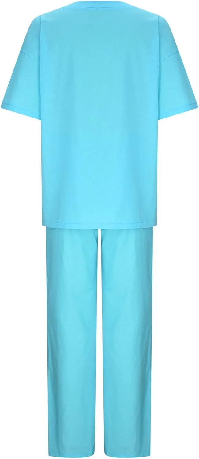 Two Piece Sets for Women Summer Linen Casual Outfit Crewneck 3/4 Sleeve Tops High Waist Wide Leg Pants with Pockets