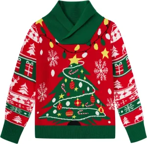uideazone Boys Kids Ugly Christmas Sweater Novelty Toddler Knitting Xmas Lapel Pullover Jumper 18 Months-7 Years