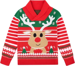 uideazone Boys Kids Ugly Christmas Sweater Novelty Toddler Knitting Xmas Lapel Pullover Jumper 18 Months-7 Years