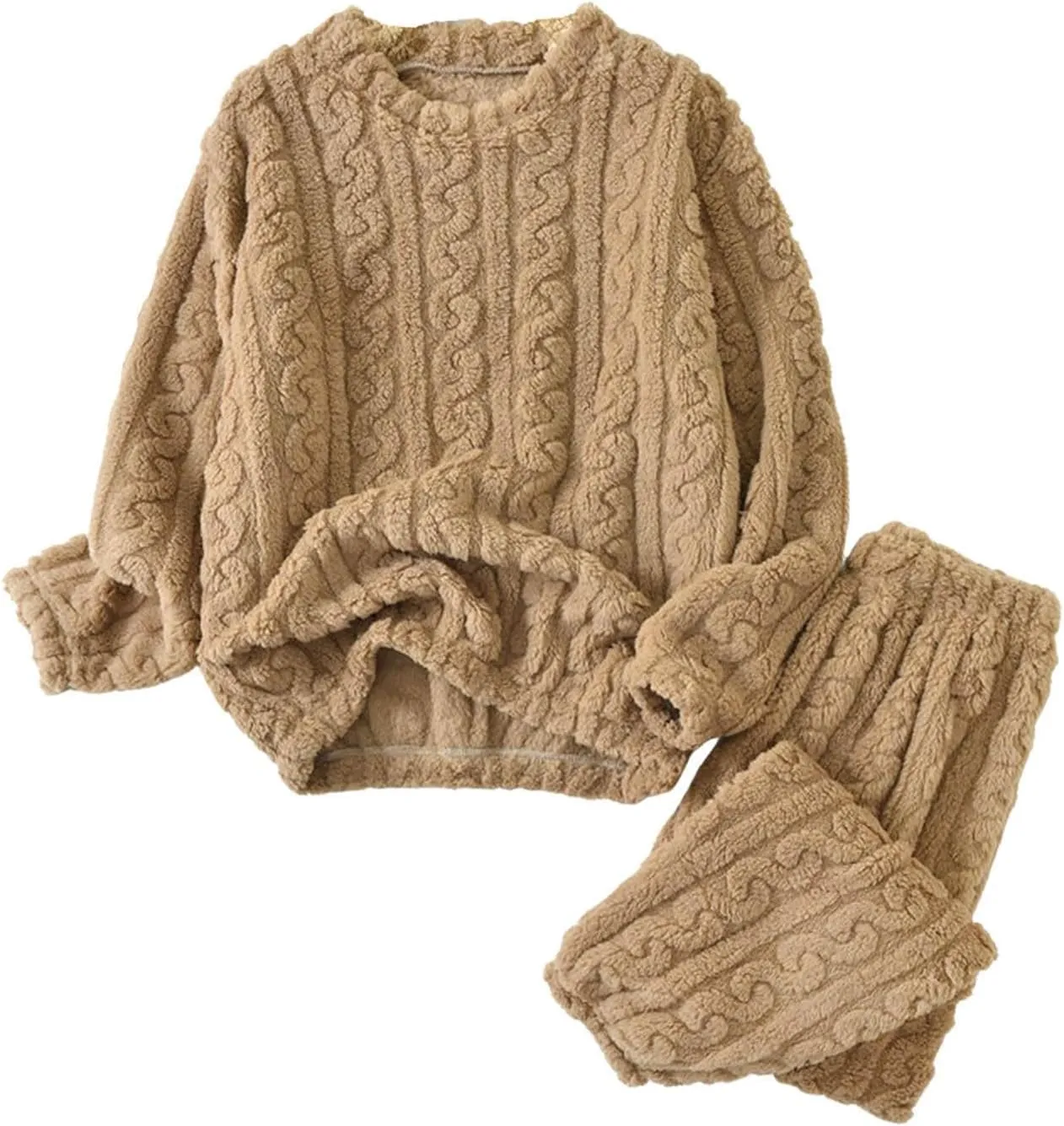 Uillui Fuzzy Pajamas for Women Set Winter Warm Fluffy Loungewear Soft Fleece Pjs 2 Piece Ladies Plush Sleepwear Lounge Sets
