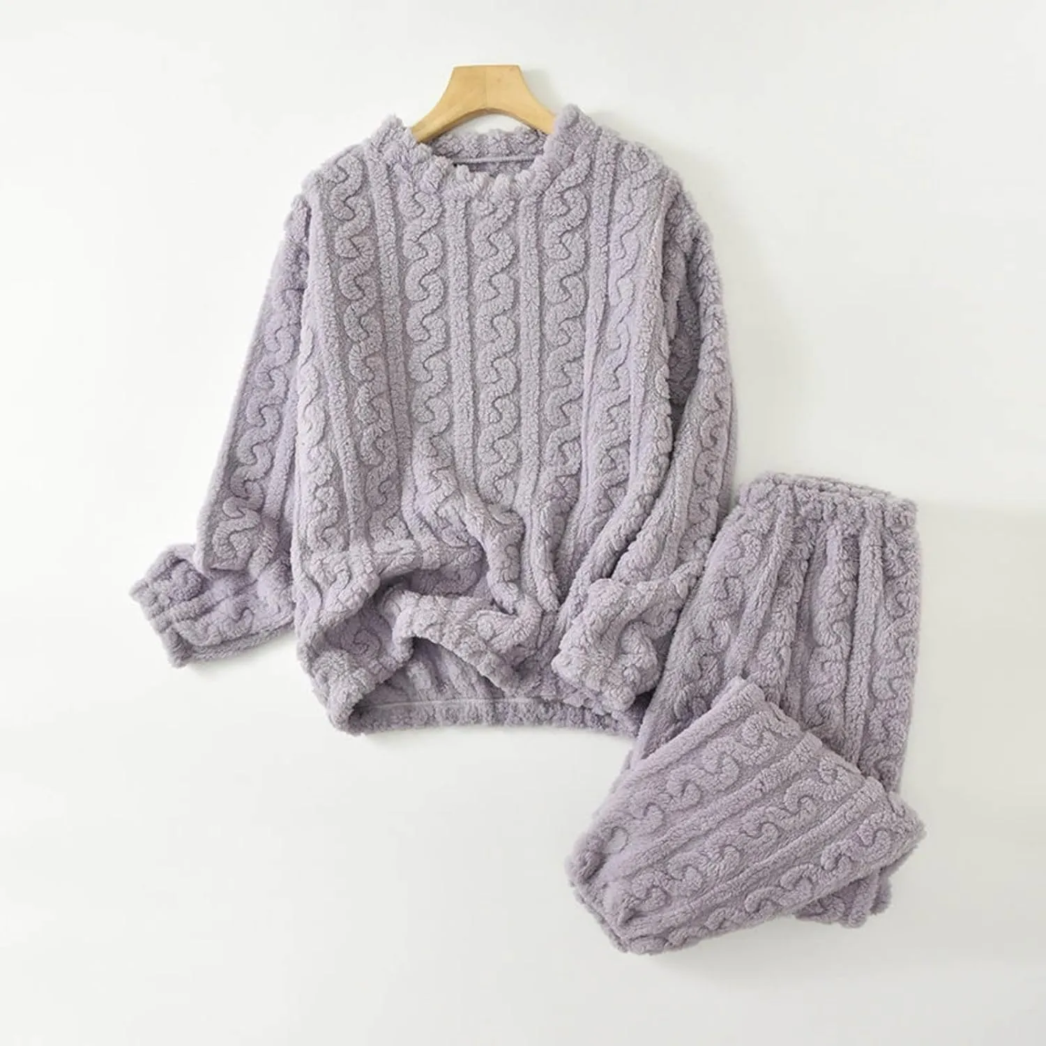 Uillui Fuzzy Pajamas for Women Set Winter Warm Fluffy Loungewear Soft Fleece Pjs 2 Piece Ladies Plush Sleepwear Lounge Sets