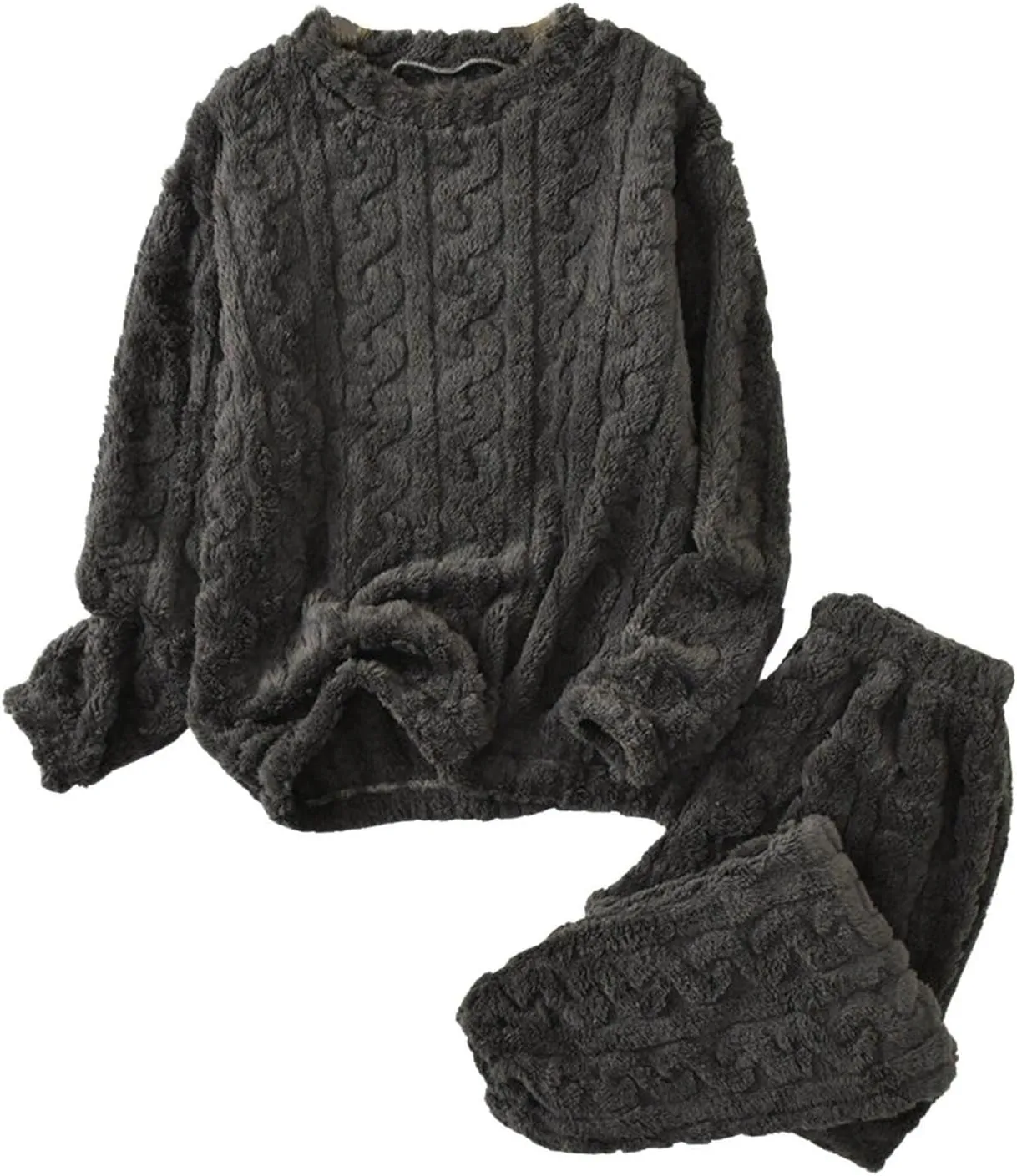 Uillui Fuzzy Pajamas for Women Set Winter Warm Fluffy Loungewear Soft Fleece Pjs 2 Piece Ladies Plush Sleepwear Lounge Sets