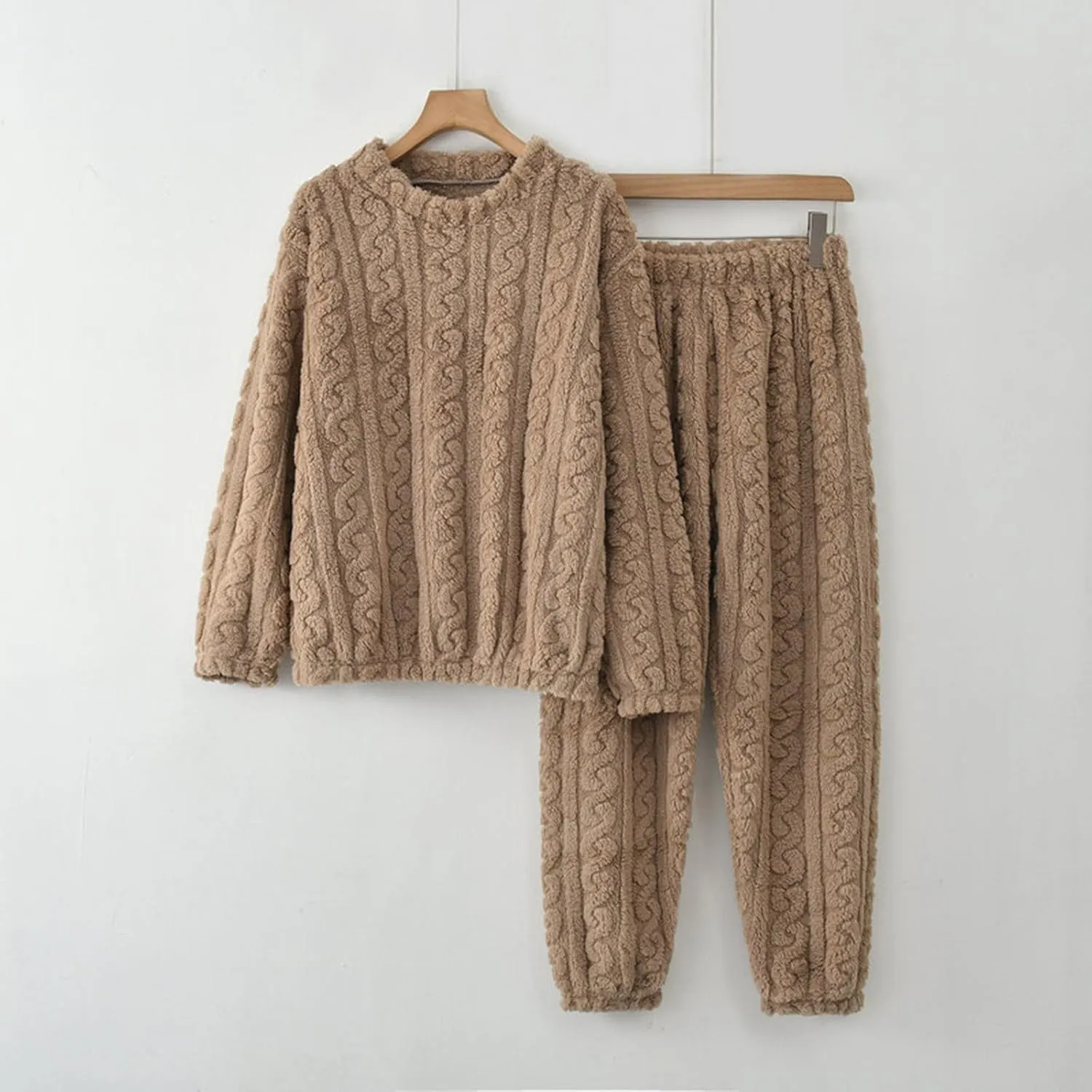 Uillui Fuzzy Pajamas for Women Set Winter Warm Fluffy Loungewear Soft Fleece Pjs 2 Piece Ladies Plush Sleepwear Lounge Sets