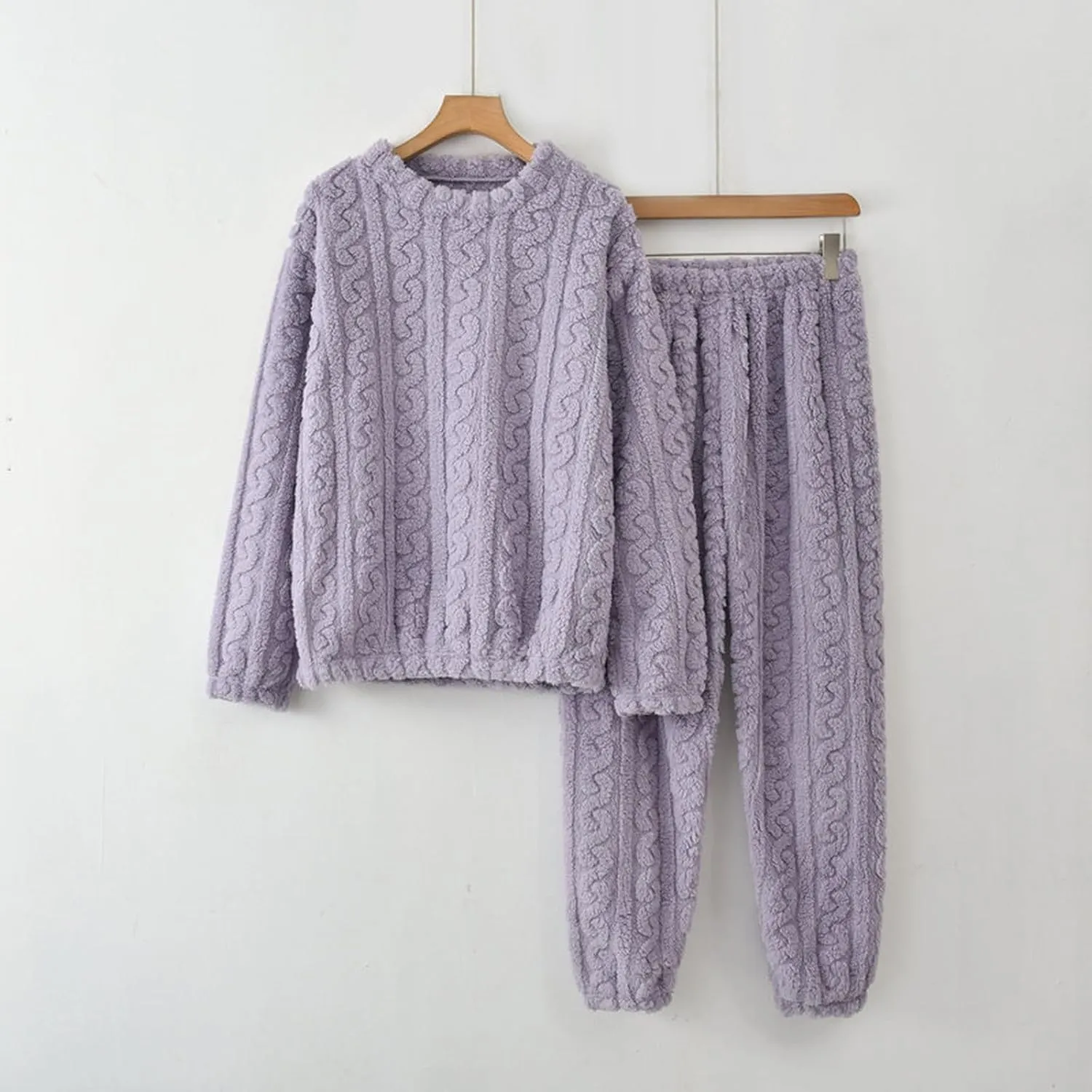 Uillui Fuzzy Pajamas for Women Set Winter Warm Fluffy Loungewear Soft Fleece Pjs 2 Piece Ladies Plush Sleepwear Lounge Sets
