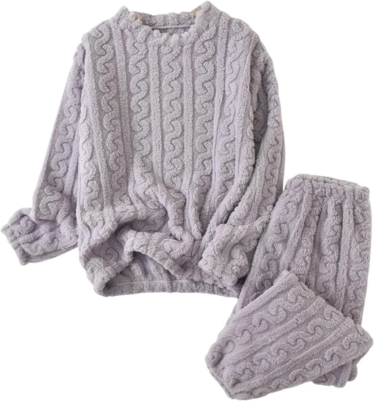 Uillui Fuzzy Pajamas for Women Set Winter Warm Fluffy Loungewear Soft Fleece Pjs 2 Piece Ladies Plush Sleepwear Lounge Sets