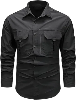 Uillui Men's Ripstop Military Work Fishing Shirts Button Down Long Sleeve Tactical Shirts Breathable Outdoor Hiking T-Shirts