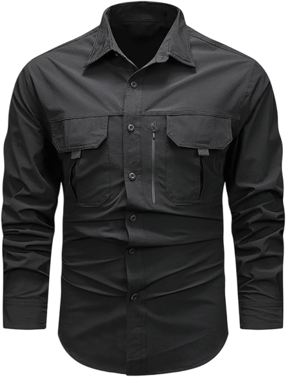 Uillui Men's Ripstop Military Work Fishing Shirts Button Down Long Sleeve Tactical Shirts Breathable Outdoor Hiking T-Shirts