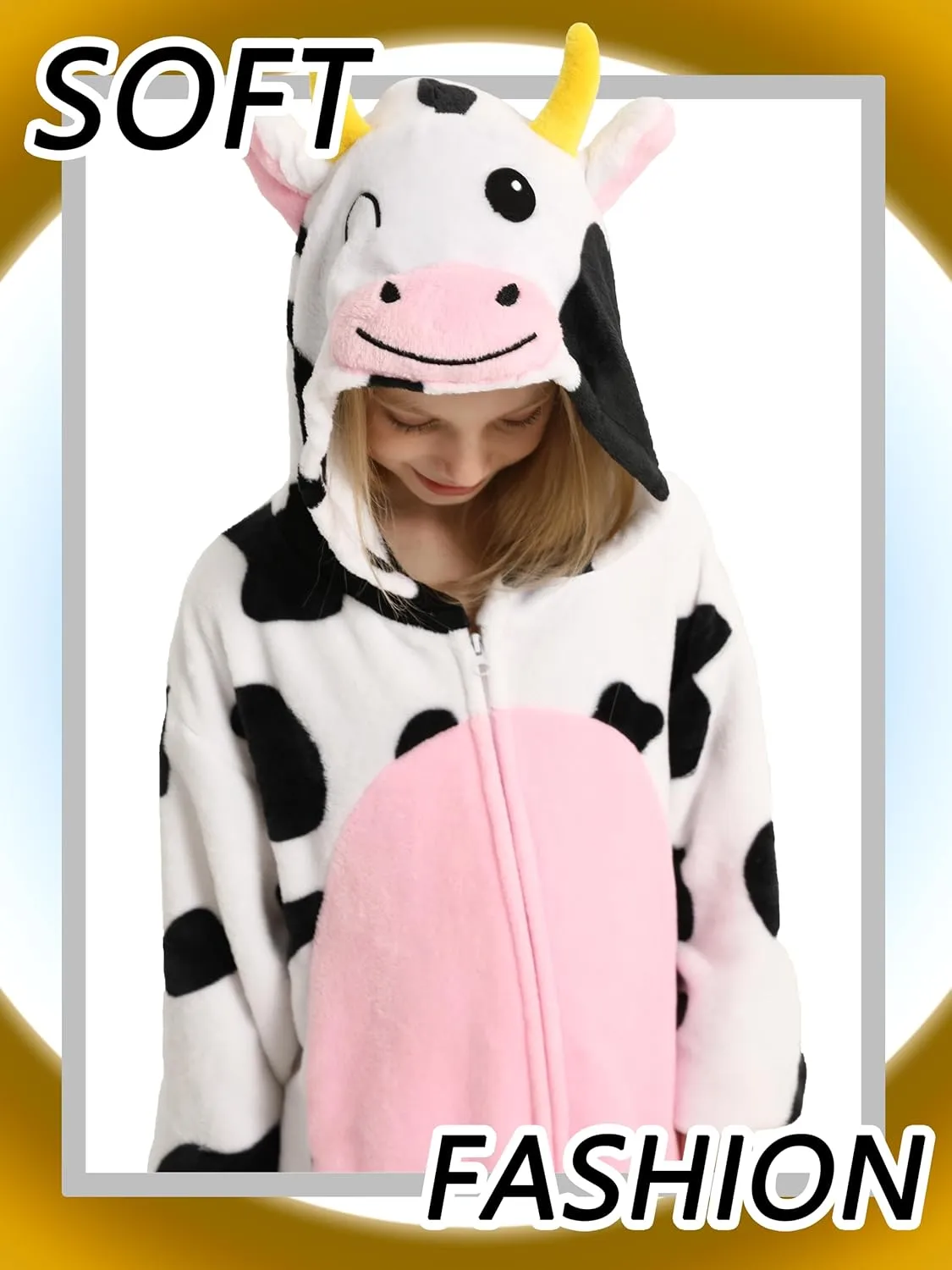 Unisex Kids Animal Oneise Pajamas, Boys Girls Flannel Hooded Halloween Cosplay Costume/Homewear/Sleepwear
