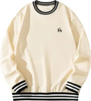Verdusa Men's Striped Contrast Binding Crew Neck Long Sleeve Sweatshirt Pullovers