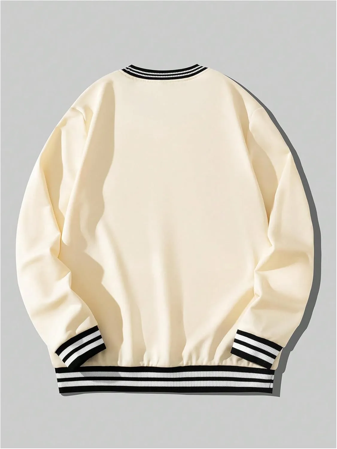 Verdusa Men's Striped Contrast Binding Crew Neck Long Sleeve Sweatshirt Pullovers