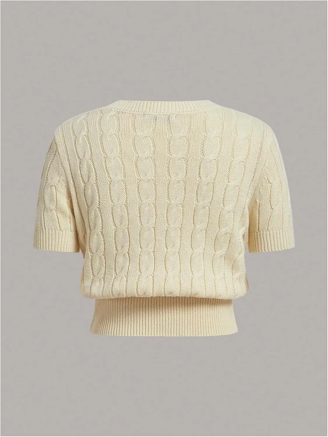 Verdusa Women's Cable Knit Pullovers Round Neck Short Sleeve Sweater Top