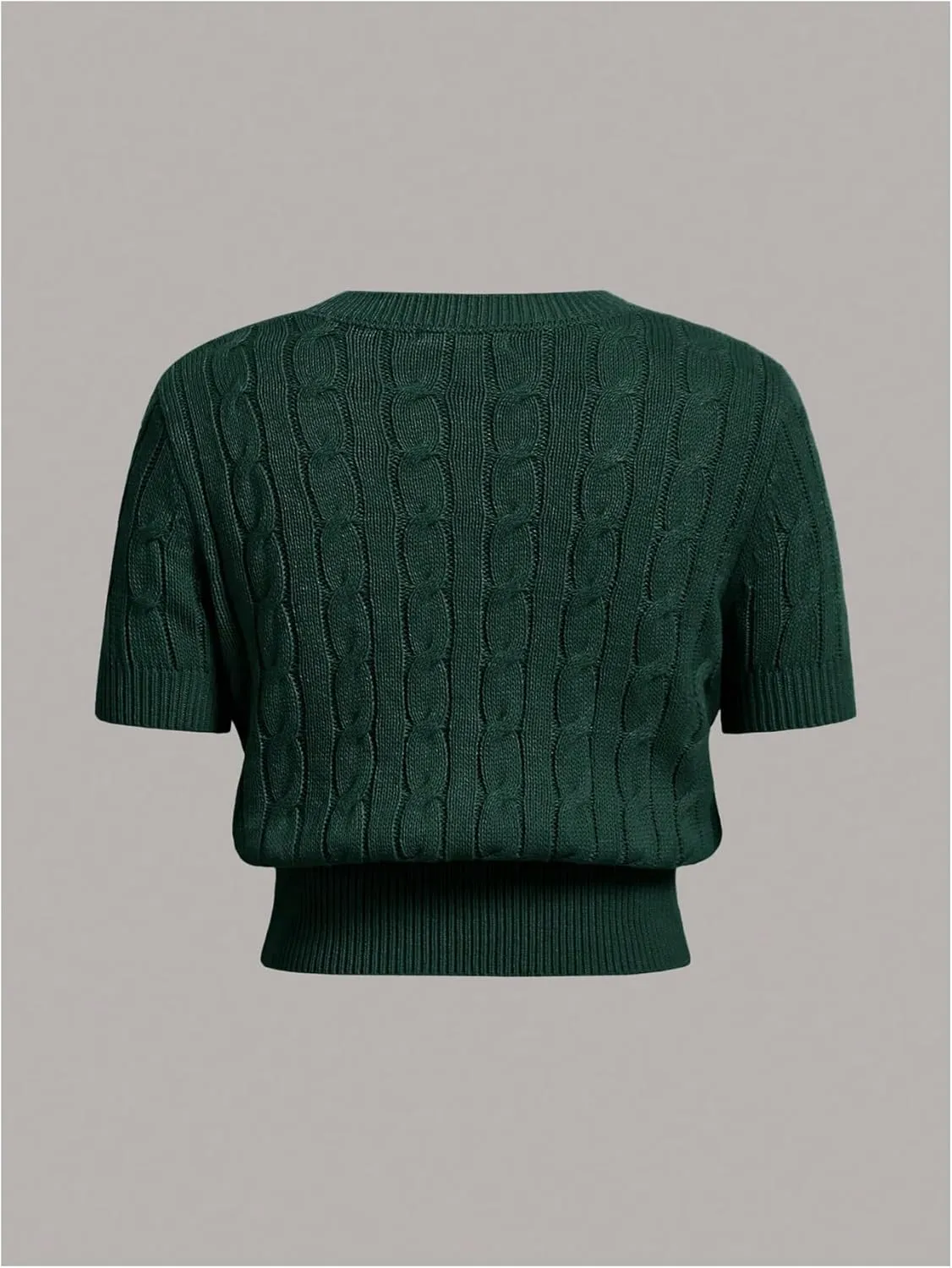 Verdusa Women's Cable Knit Pullovers Round Neck Short Sleeve Sweater Top