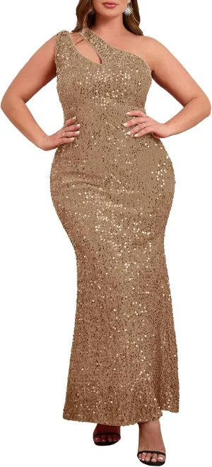 VERWIN Plus Size Sequins Fashion Sleeveless Oblique Collar Mermaid Women's Maxi Dress Evening Dress Party Dress Bodycon Dress