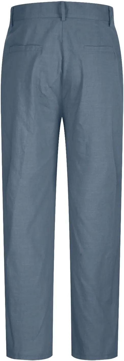 Vickyleb Men's Cotton Linen Pants Straight Leg Pleated Work Dress Leisure Pants Relaxed Fit Casual Lightweight Trousers