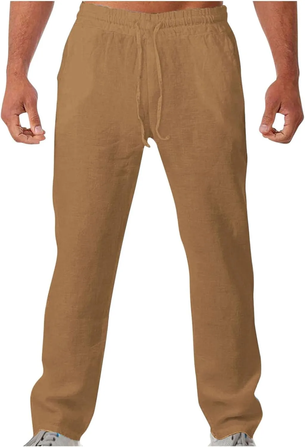 Vickyleb Men's Linen Pants Slim Fit Cotton Casual Lightweight Elastic Waist Summer Beach Loose Trousers with Pockets
