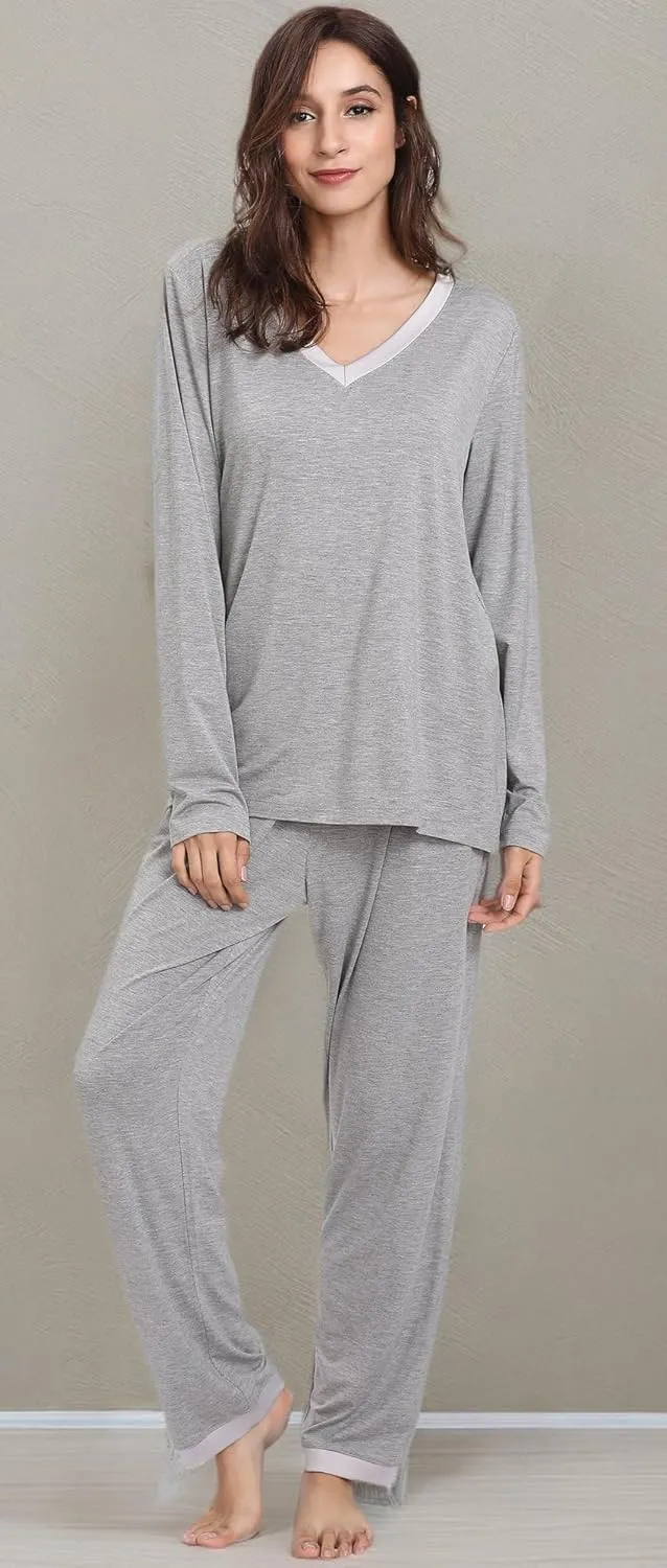 Viscose from Bamboo Women's Pajama Sets Super Soft Long Sleeve Sleepwear Comfy Winter Pjs Sets S-4X