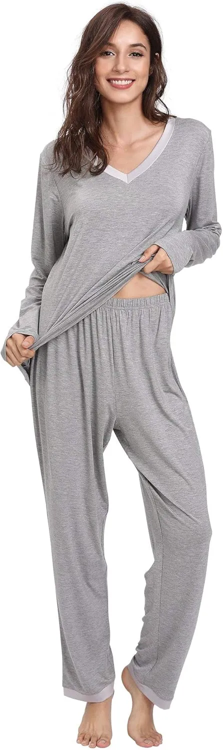 Viscose from Bamboo Women's Pajama Sets Super Soft Long Sleeve Sleepwear Comfy Winter Pjs Sets S-4X