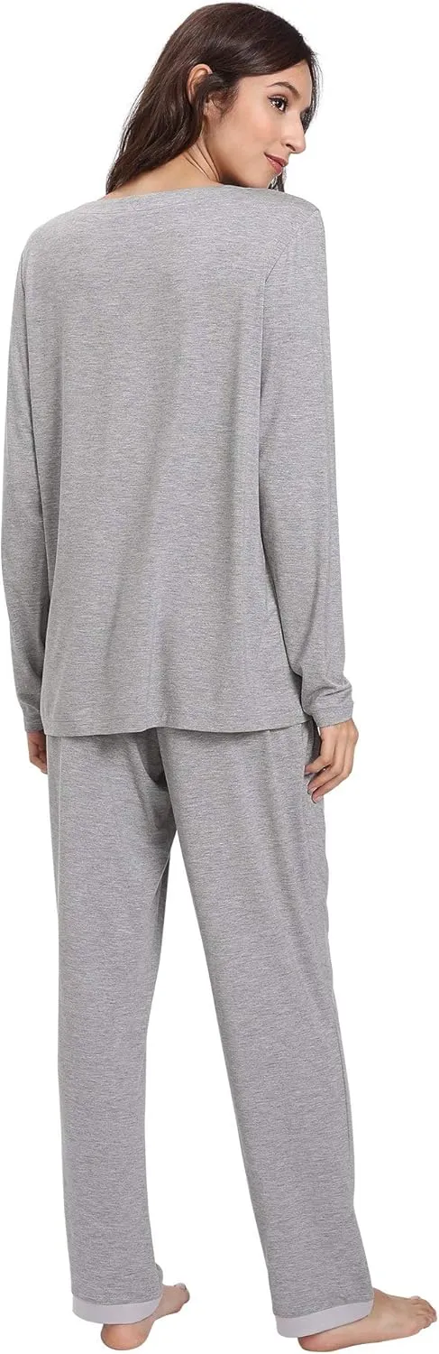 Viscose from Bamboo Women's Pajama Sets Super Soft Long Sleeve Sleepwear Comfy Winter Pjs Sets S-4X