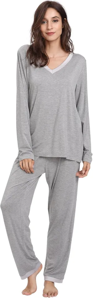 Viscose from Bamboo Women's Pajama Sets Super Soft Long Sleeve Sleepwear Comfy Winter Pjs Sets S-4X