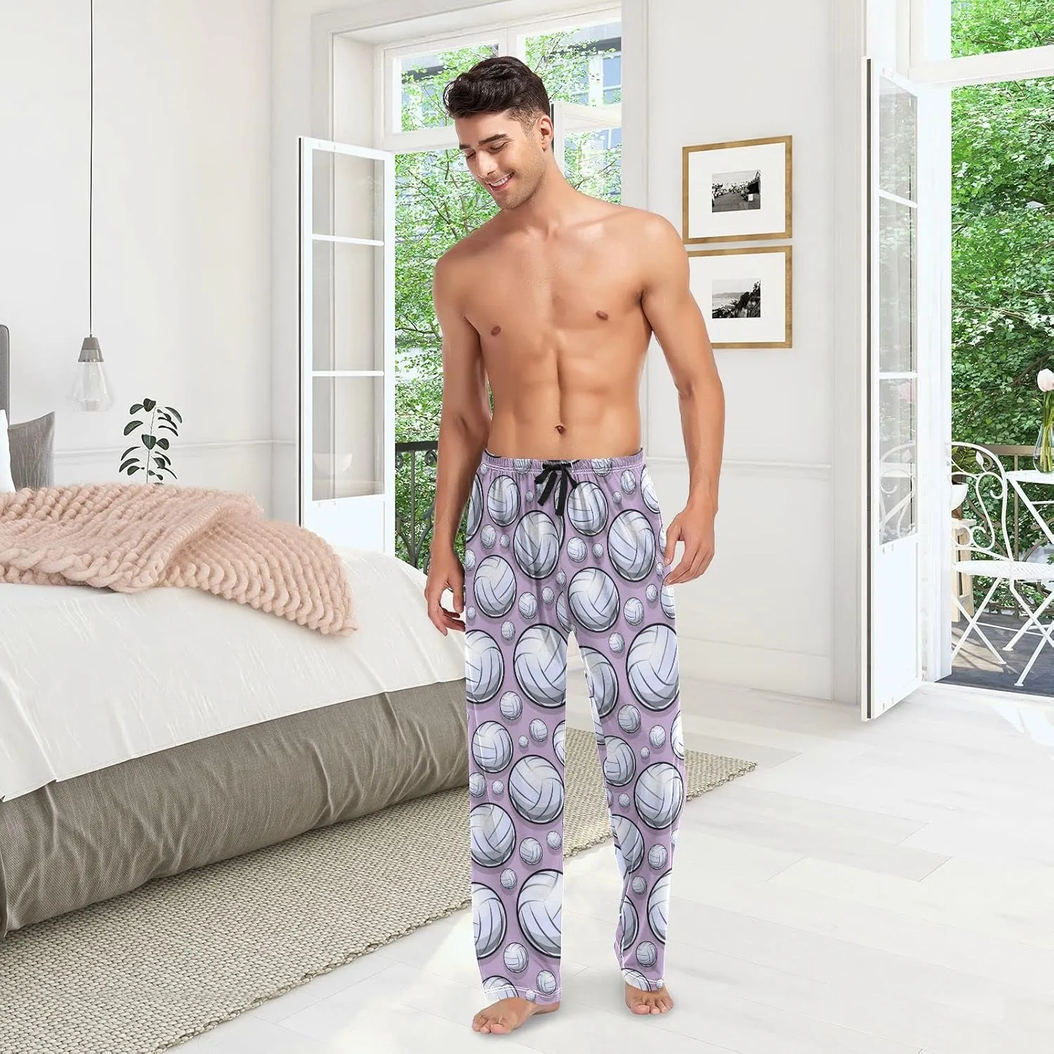 Volleyball Pattern Sport Purple Men's Pajama Pants Sleepwear Lounge Pajama Bottoms