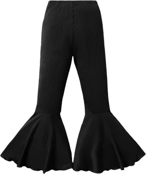 WDIRARA Girl's High Waisted Stretch Bell Bottoms Ruffle Flare Pants