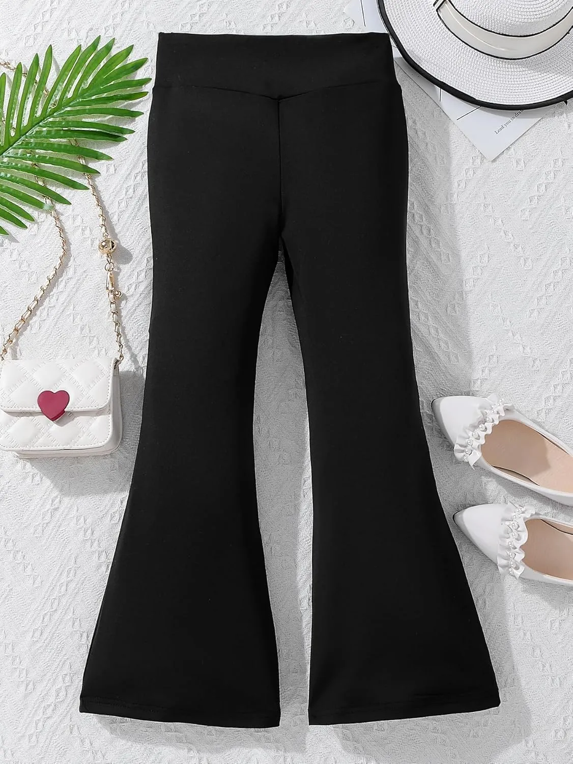WDIRARA Girl's High Waisted Stretch Bell Bottoms Ruffle Flare Pants