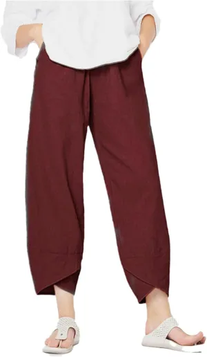 Wide Leg Pants Capri Cropped Casual Pants Summer Trendy Beach Pants with Pockets Plaid Patchwork Pants
