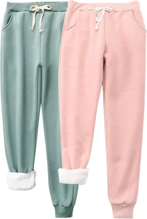 Winter Pants with Pockets Fuzzy Pants Womens Fuzzy Pajama Pants Winter Casual Flannel Pants Long Fleece Lined Pants