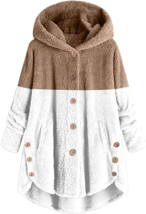 Women Fleece Lined Pajama Tops with Hood Winter Warm Sherpa Thermal Underwear Cute Button Cardigan Coat Loungewear