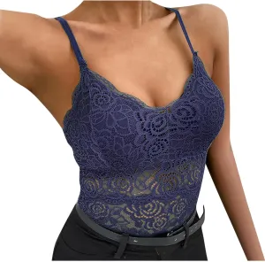 Women Floral Lace Cami Crop Top Sleeveless Cut Out Back Spaghetti Strap Slim Yoga Workout Tank Tops Sexy Camisoles
